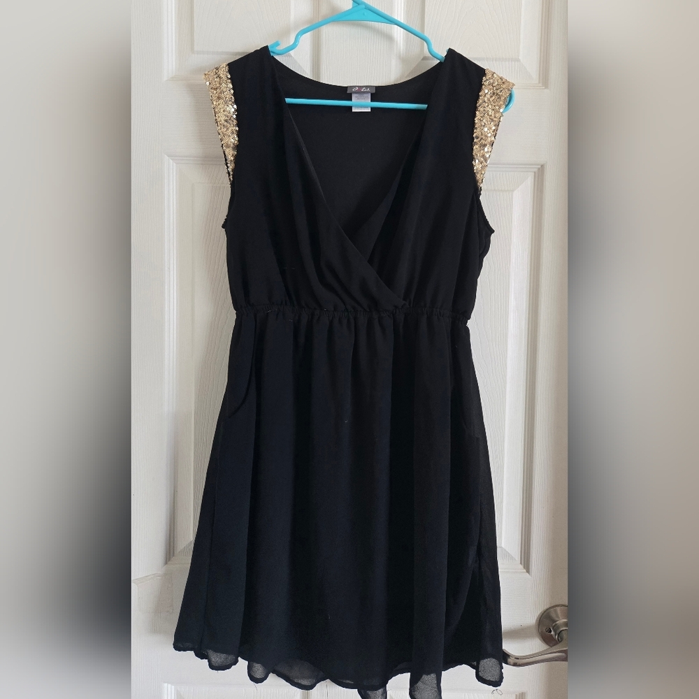Black Mini Dress with Gold Shoulders